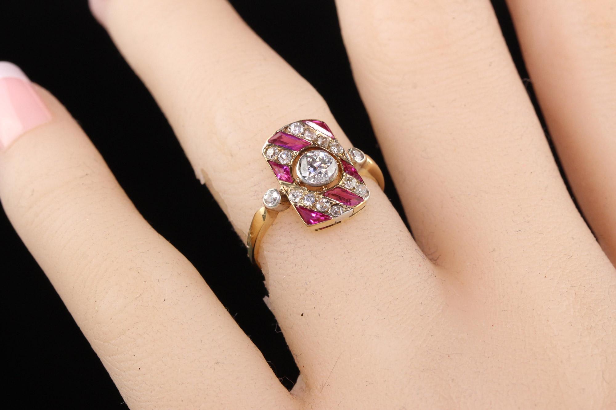Antique Edwardian 14K Yellow Gold Old Mine Diamond and Ruby Ring 1