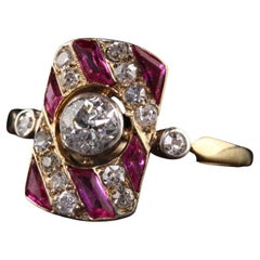 Antique Edwardian 14K Yellow Gold Old Mine Diamond and Ruby Ring