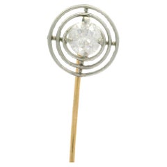 Antique Edwardian 14k Yellow Gold & Platinum Diamond Handmade Target Stick Pin