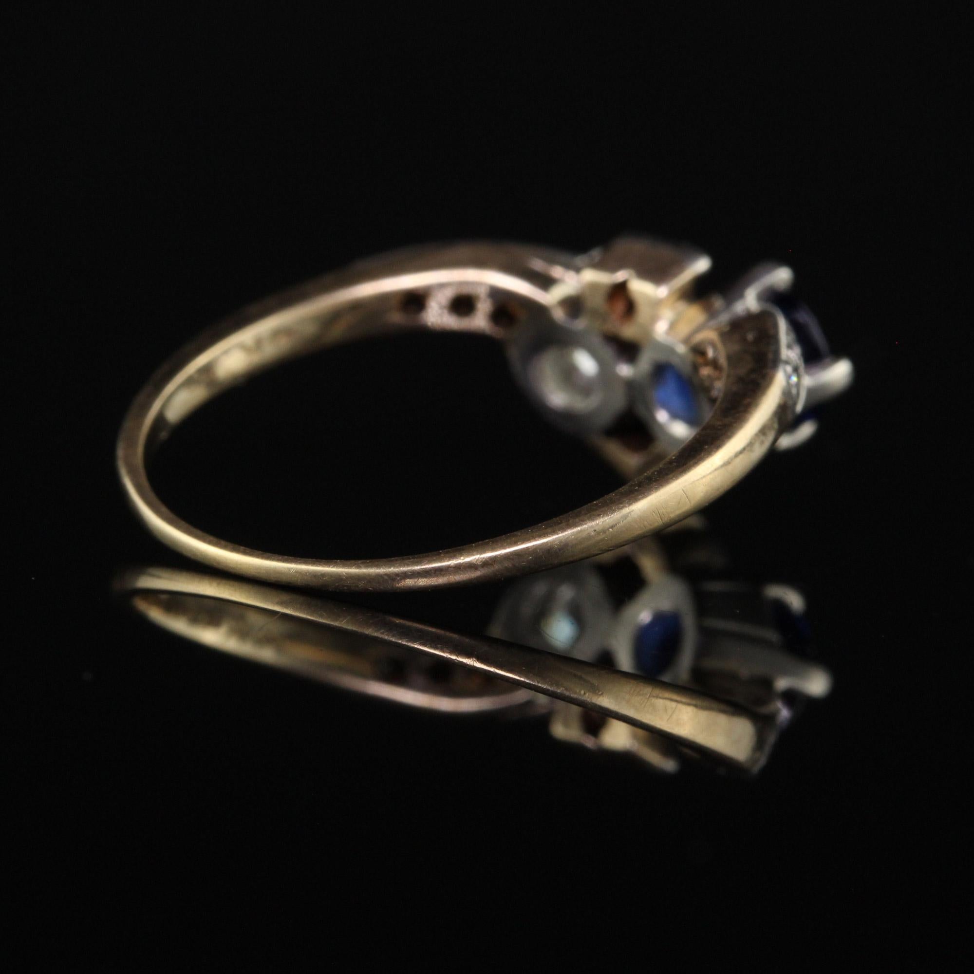 Women's Antique Edwardian 14K Yellow Gold Platinum Old Euro Diamond and Sapphire Ring For Sale