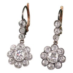 Antique Edwardian 14K Yellow Gold Platinum Old Euro Diamond Dangling Earrings Antique Edwardian 14K Yellow Gold Platinum Old Euro Diamond Dangling Earrings