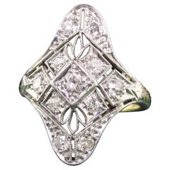 Antique Edwardian 14K Yellow Gold Platinum Old European Diamond Shield Ring