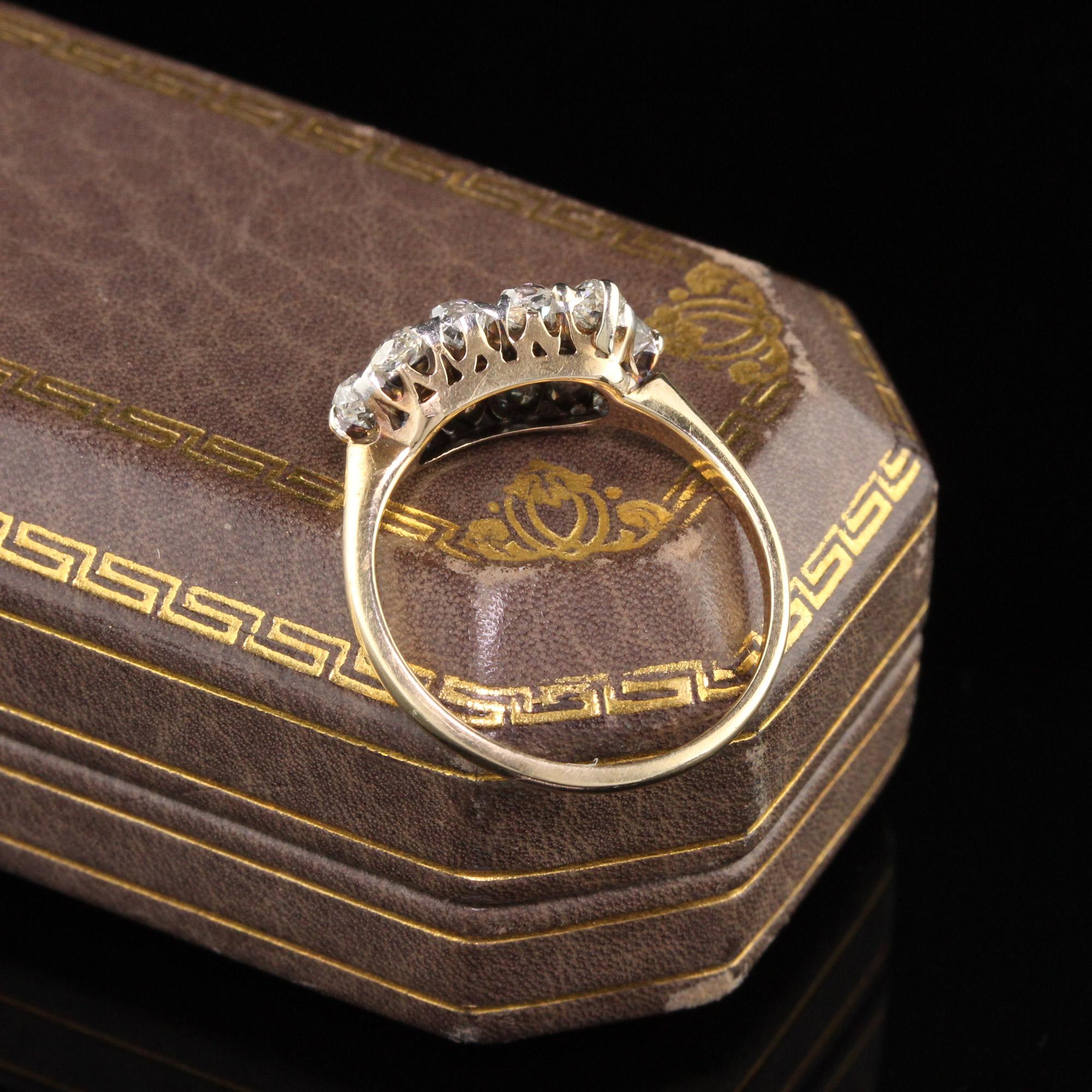 Antique Edwardian 14 Karat Yellow Gold Platinum Top Diamond Ring In Good Condition In Great Neck, NY