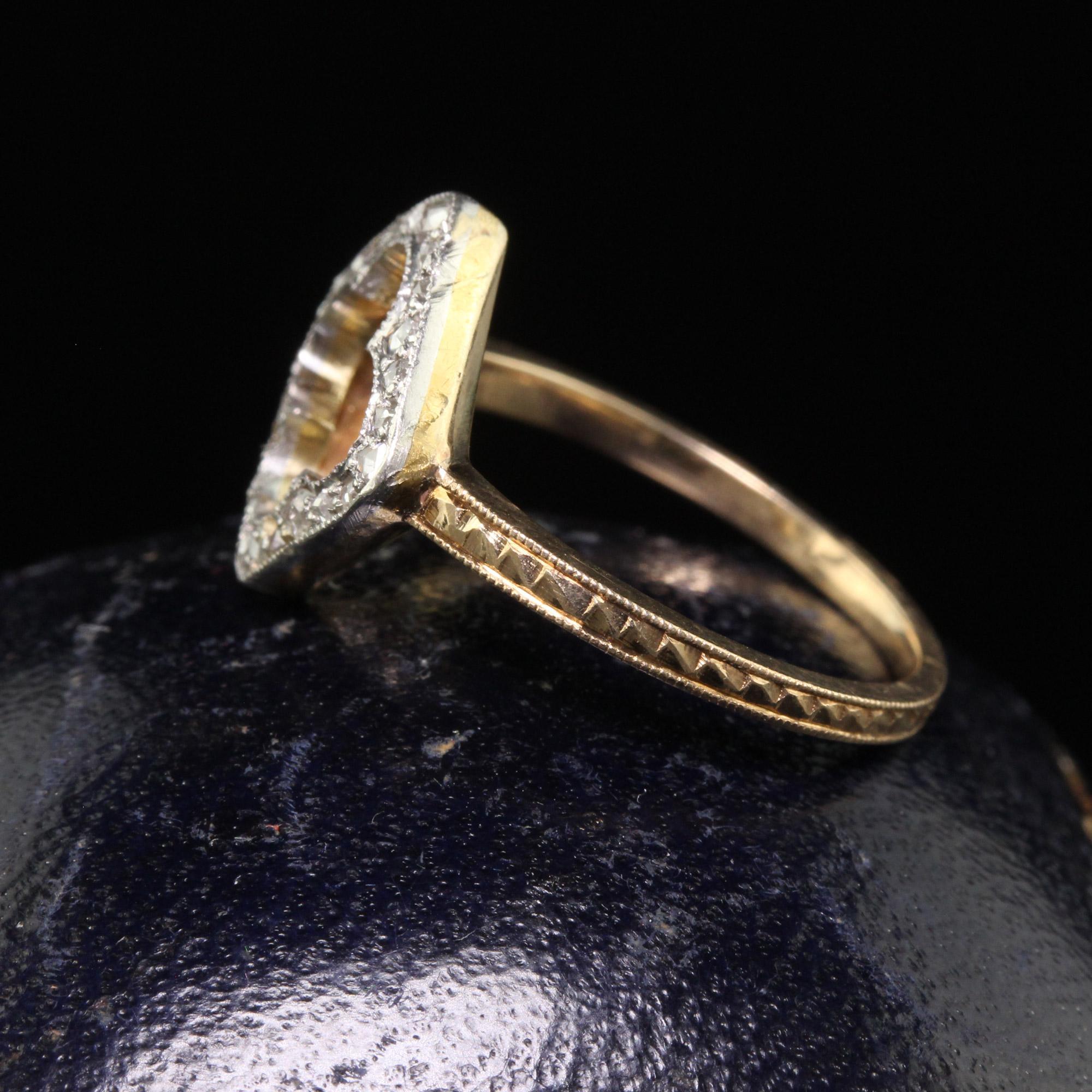 Women's Antique Edwardian 14K Yellow Gold Platinum Top Rose Cut Diamond Clover Ring For Sale