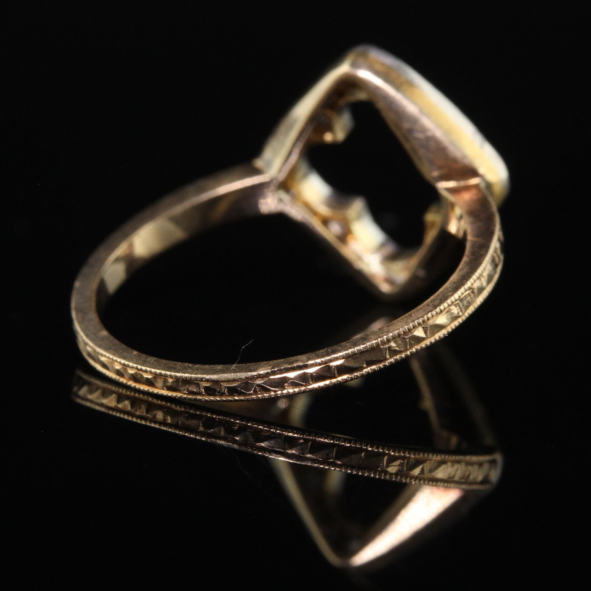 Antique Edwardian 14K Yellow Gold Platinum Top Rose Cut Diamond Clover Ring For Sale 3