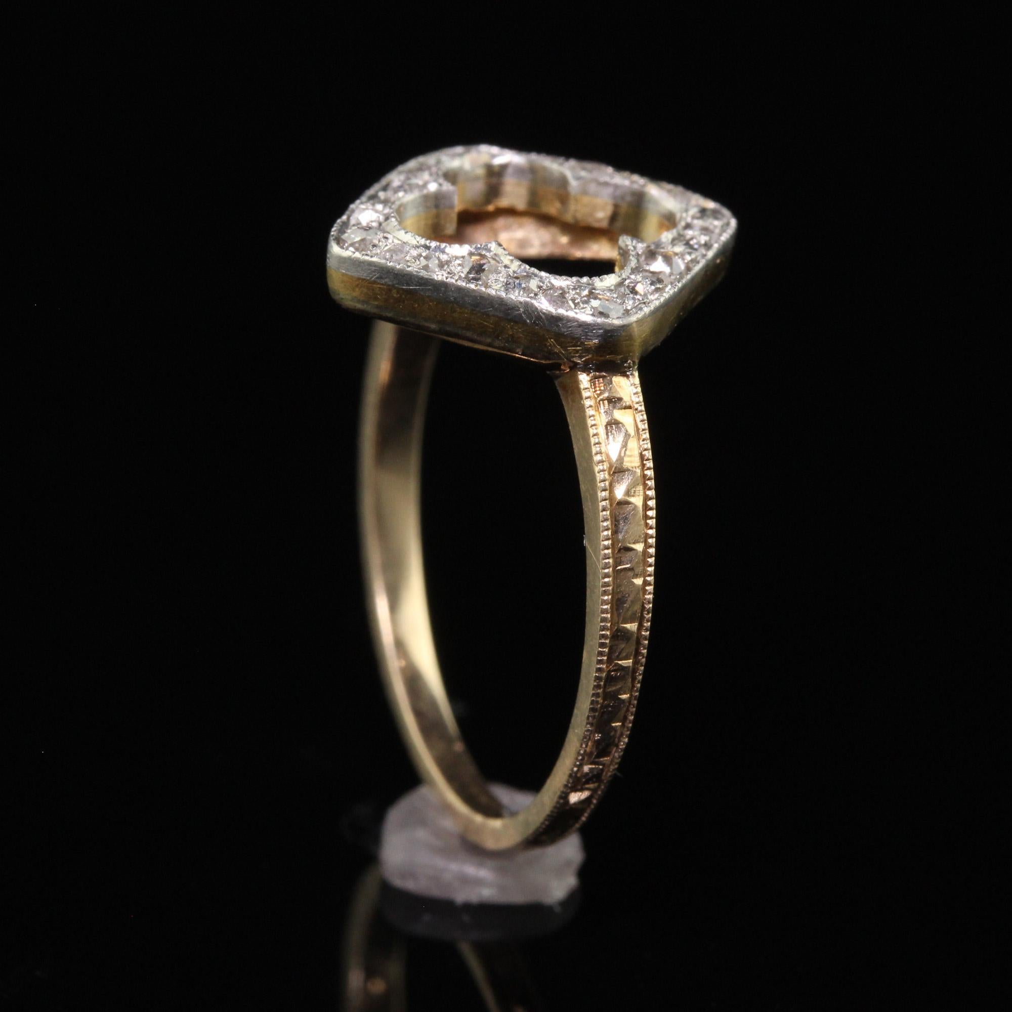 Antique Edwardian 14K Yellow Gold Platinum Top Rose Cut Diamond Clover Ring For Sale 4