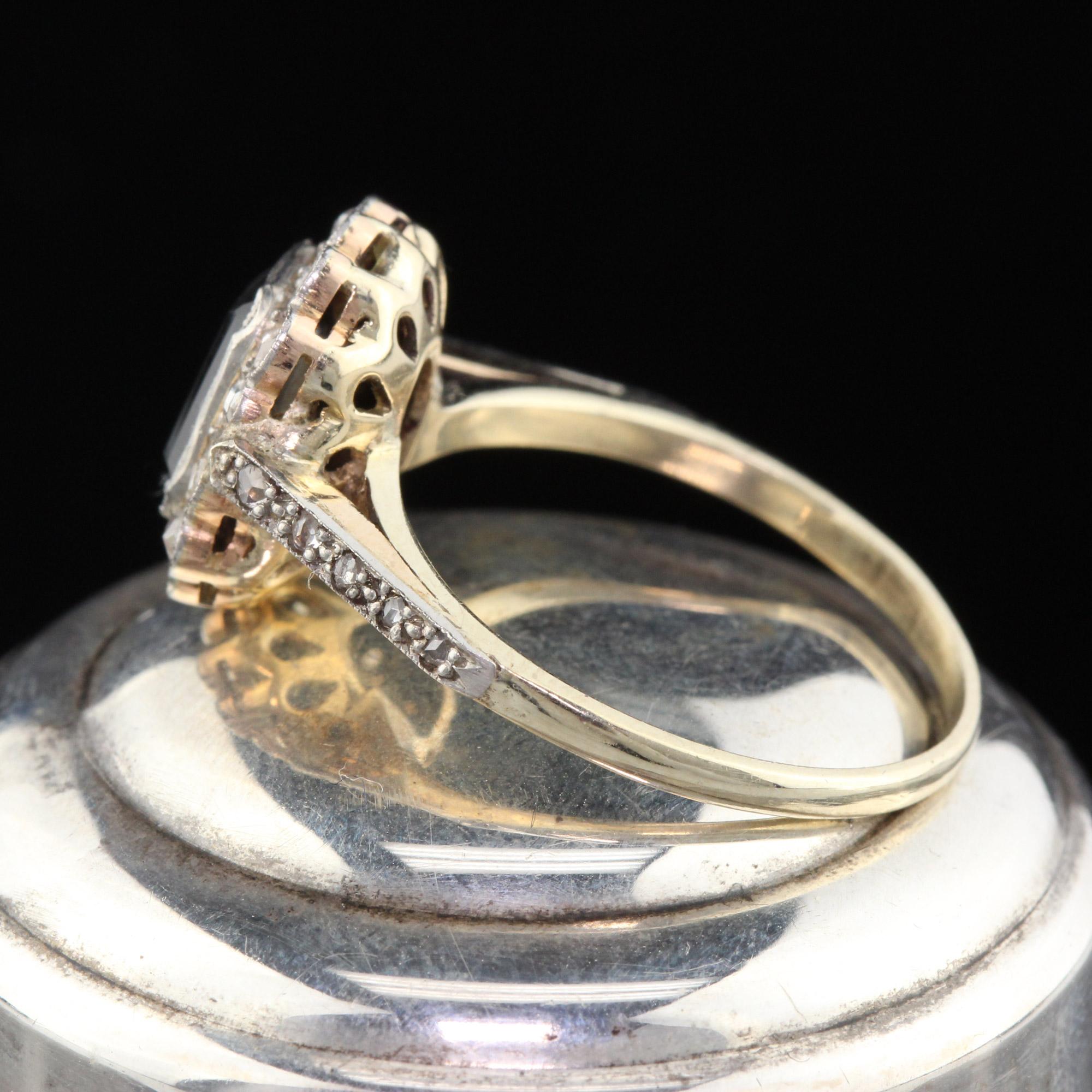 Antique Edwardian 14 Karat Yellow Gold, Sapphire and Rose Cut Diamond Ring In Good Condition In Great Neck, NY