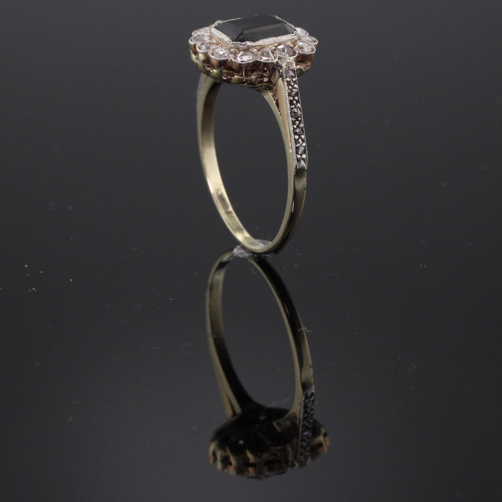 Women's Antique Edwardian 14 Karat Yellow Gold, Sapphire and Rose Cut Diamond Ring
