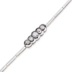 Antique Edwardian 14k Yellow Gold Sterling Silver Top Old Euro Diamond Bracelet