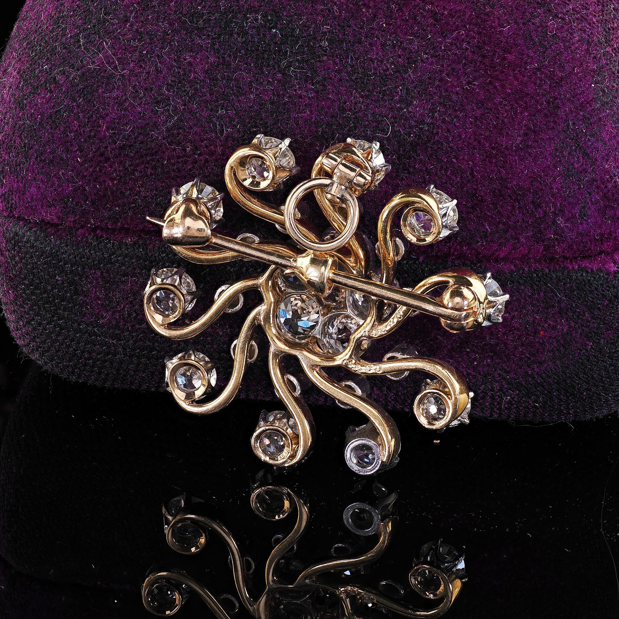 Edoardiano Antico ciondolo edoardiano in platino giallo 14 carati con diamante vecchio euro a forma di stella in vendita