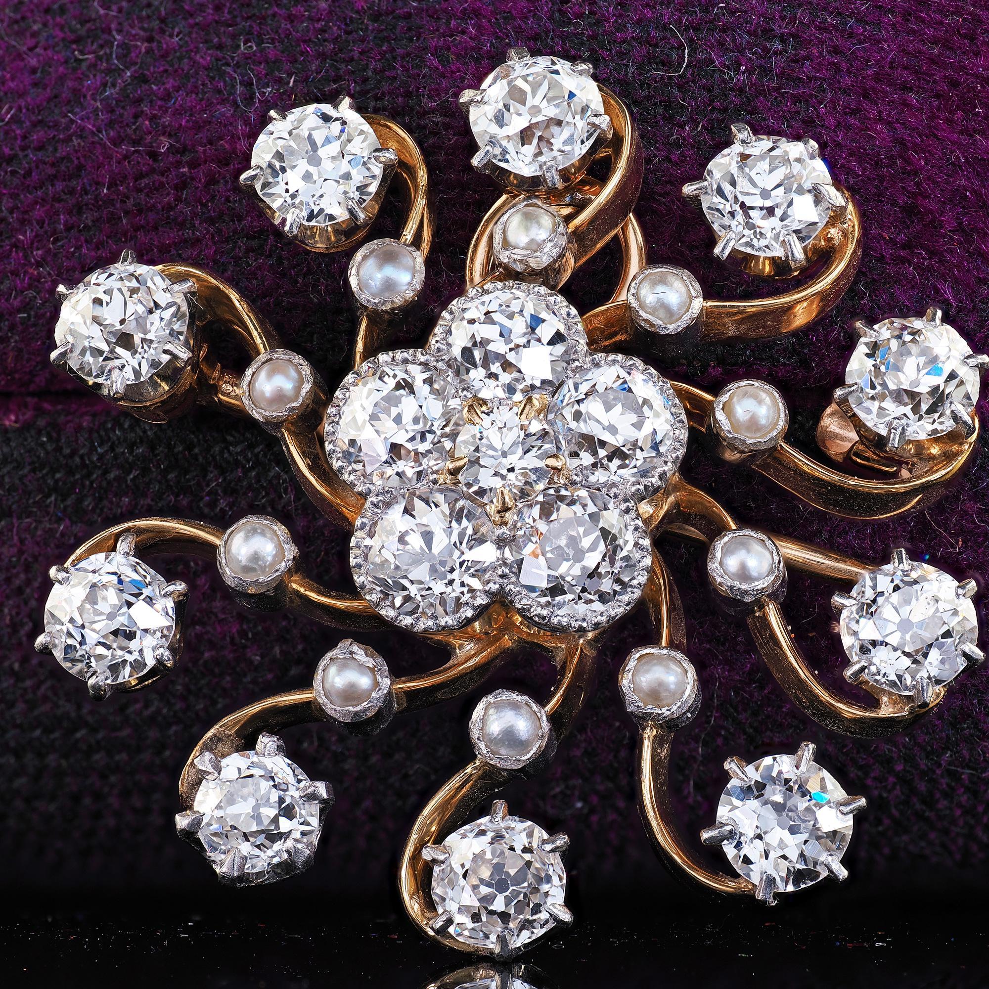 Taglio antico europeo Antico ciondolo edoardiano in platino giallo 14 carati con diamante vecchio euro a forma di stella in vendita