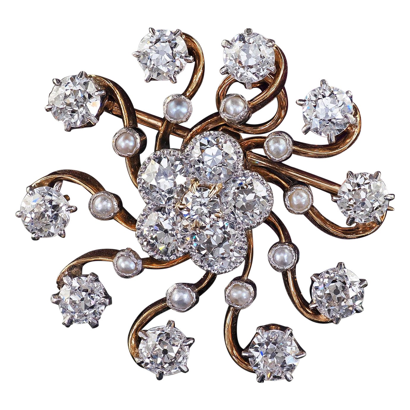 Antiker Edwardian 14K Gelb Platin Old Euro Diamond Star Burst Pin Anhänger