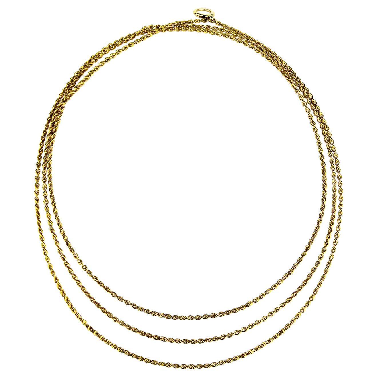 Antique Edwardian 15 Carat Gold Long Guard Chain or 2/3 Rows Gold Chain ...