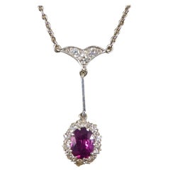 Antique Edwardian 1.50 Carat Ruby 
Diamond Drop Pendant, 18 Carat Gold Chain
