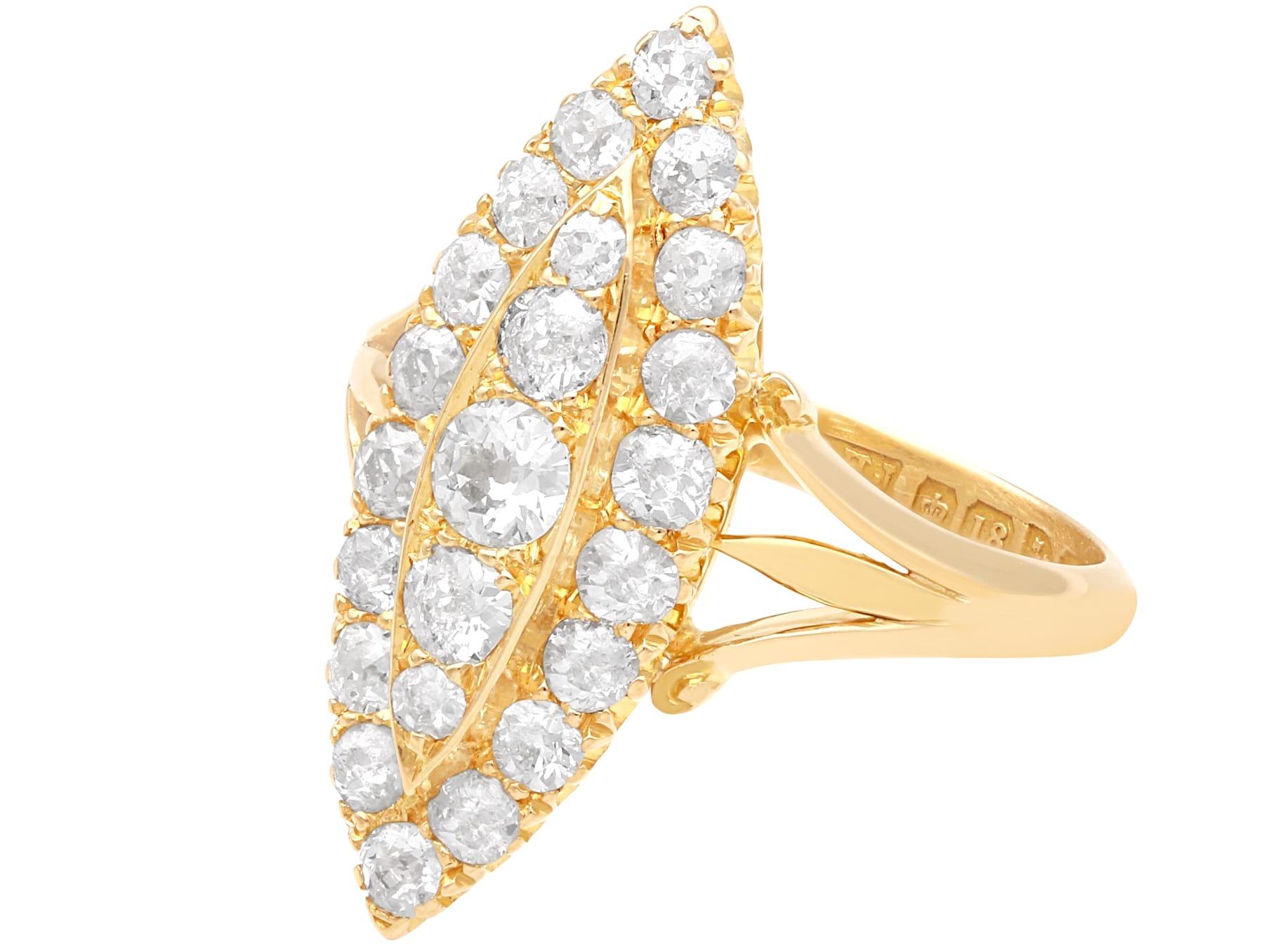 Bague ancienne Edwardienne 1.55Ct Diamant et or jaune 18k Marquise (1903) Excellent état - En vente à Jesmond, Newcastle Upon Tyne
