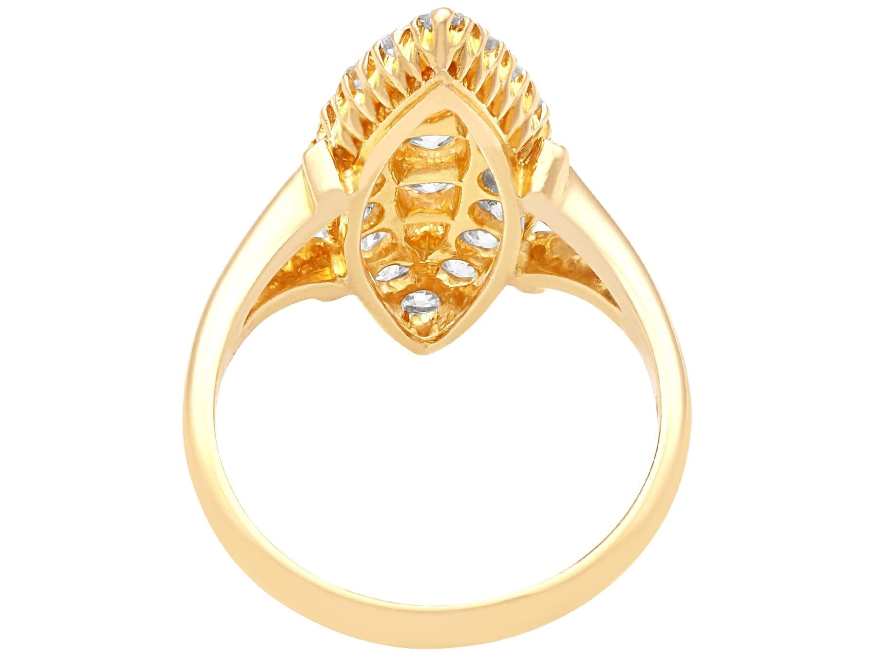 Bague ancienne Edwardienne 1.55Ct Diamant et or jaune 18k Marquise (1903) Unisexe en vente