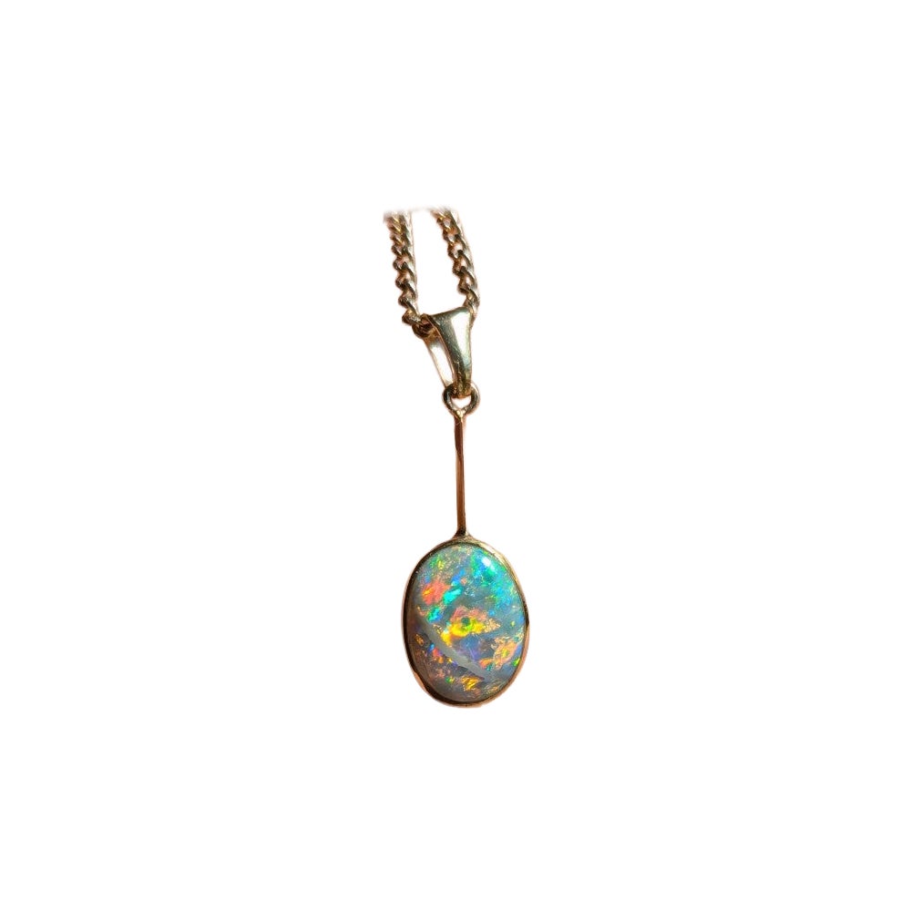 Antike Edwardian 1,5ct Australian Solid Black Opal Lavaliere Anhänger 9ct Gold im Angebot