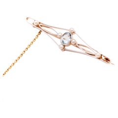 Antique Edwardian 15K Gold 0.49ct Aquamarine and Pearl Openwork Brooch