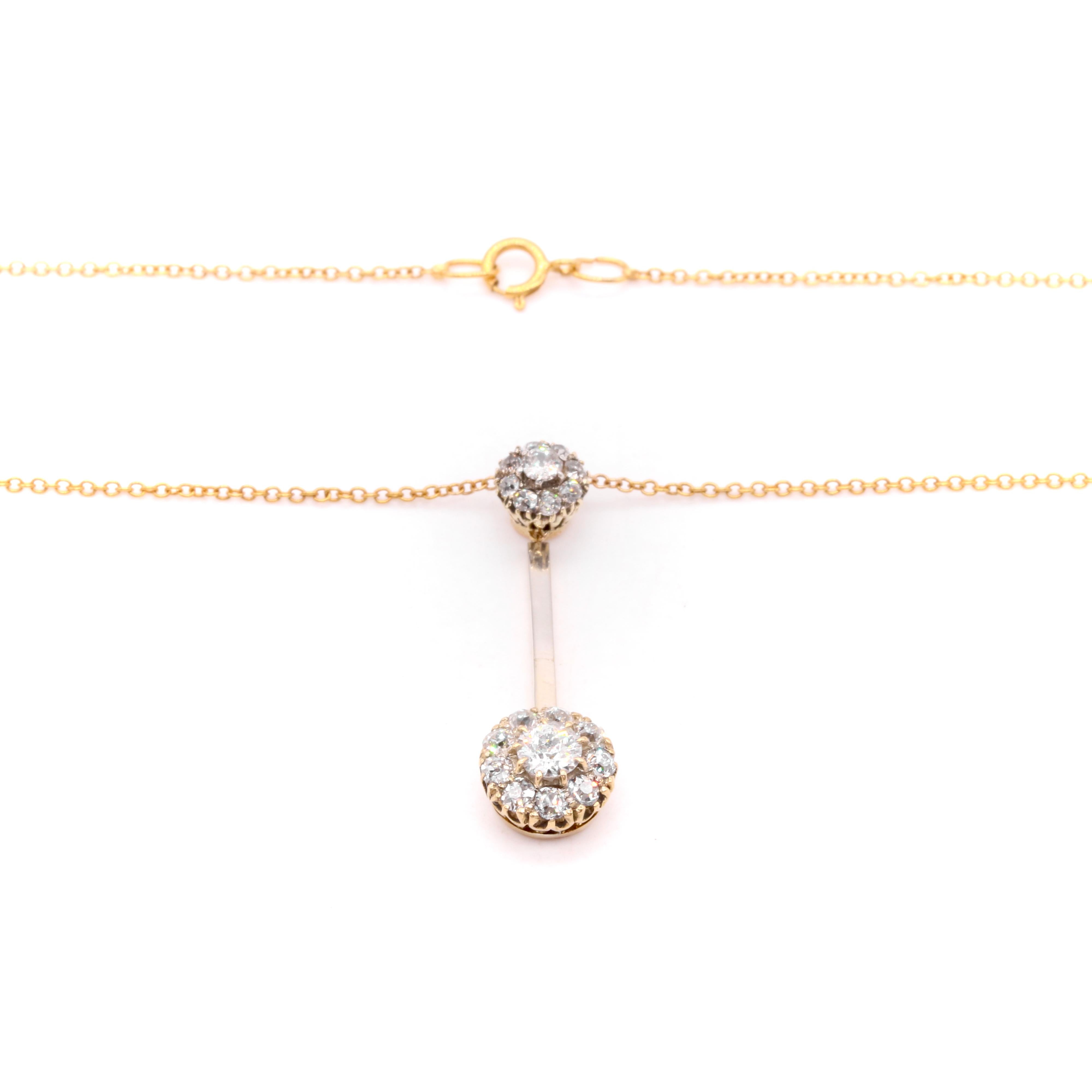 Collier goutte édouardien ancien en or 15 carats avec diamants taille ancienne de 0,65 carat en vente 4