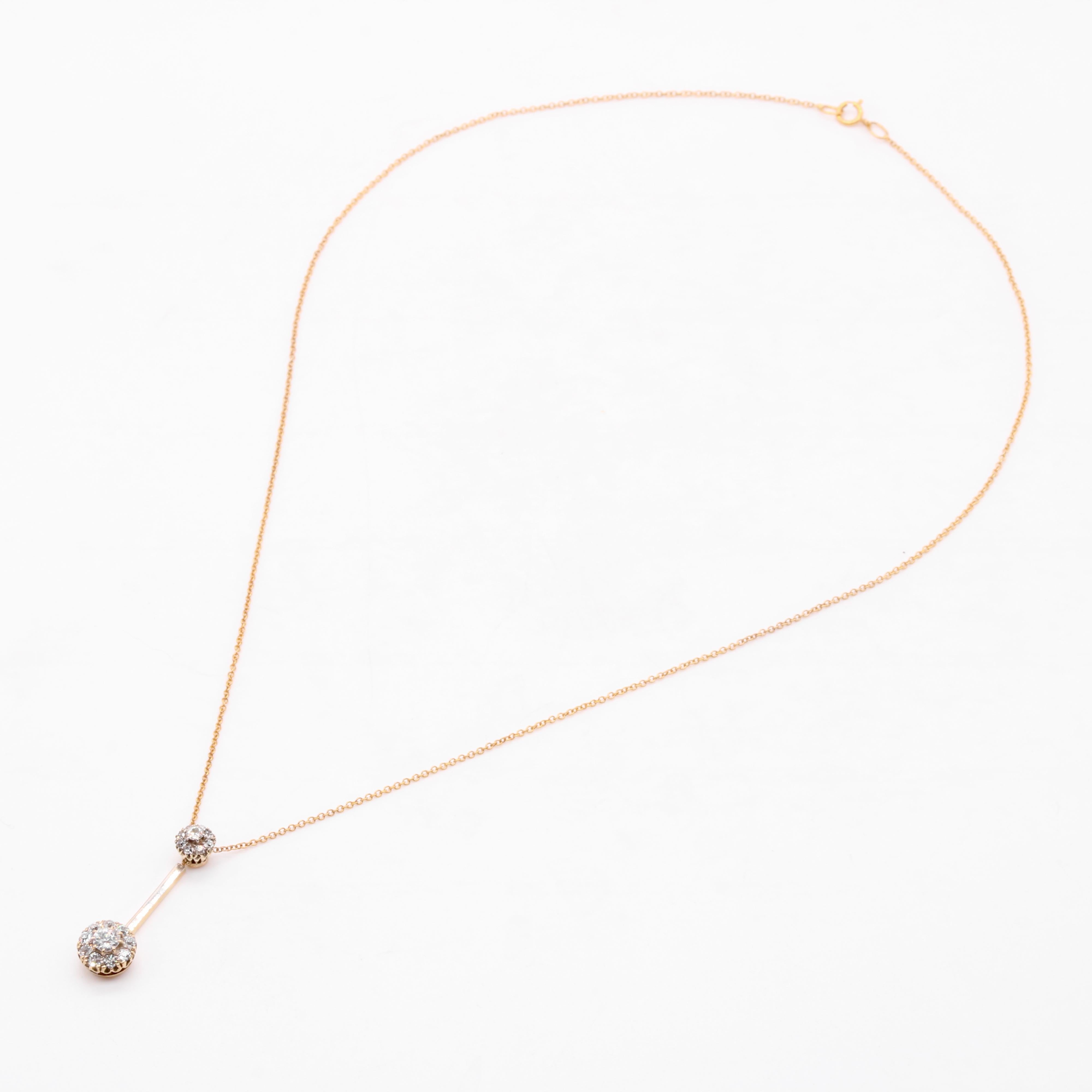 Collier goutte édouardien ancien en or 15 carats avec diamants taille ancienne de 0,65 carat en vente 5