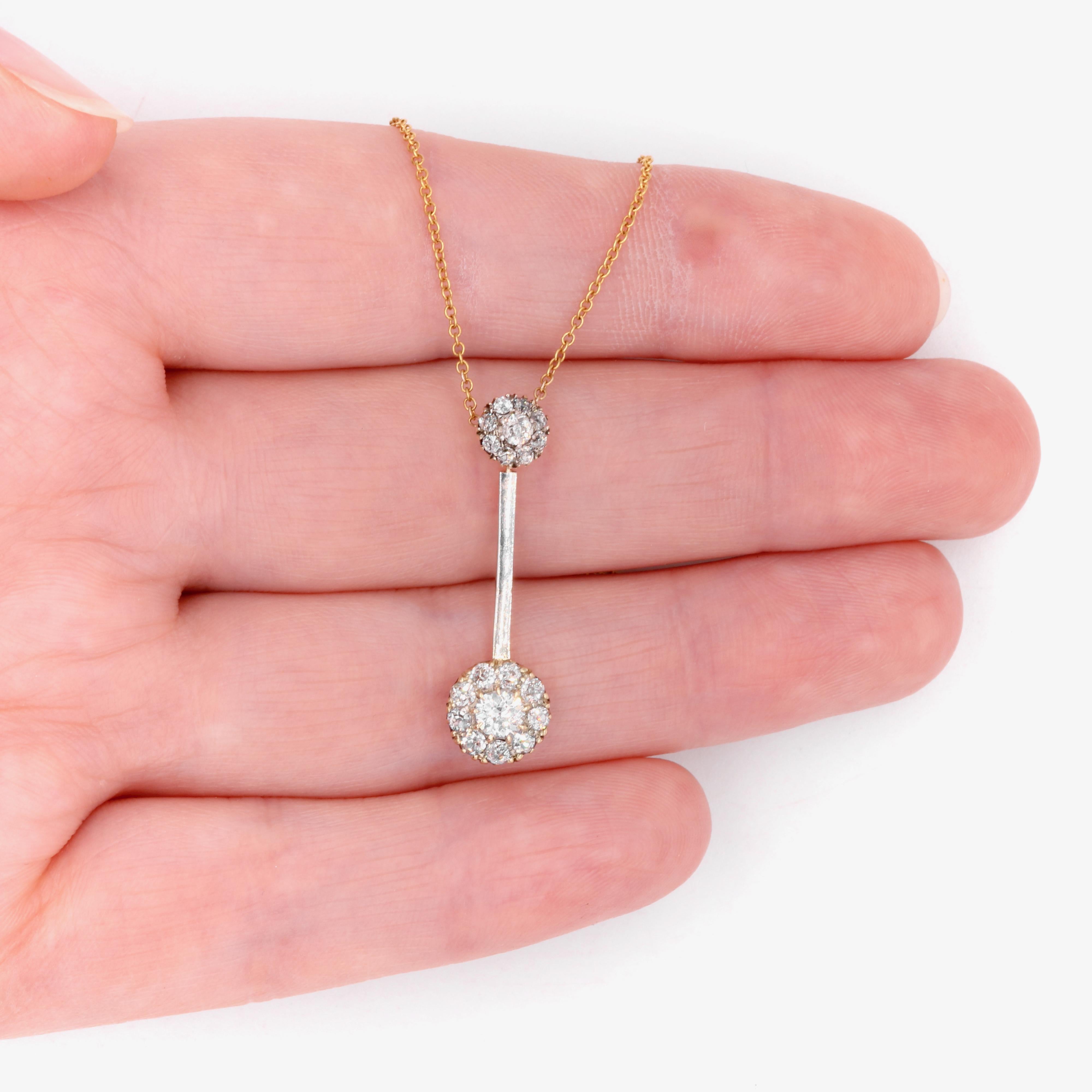Collier goutte édouardien ancien en or 15 carats avec diamants taille ancienne de 0,65 carat en vente 6