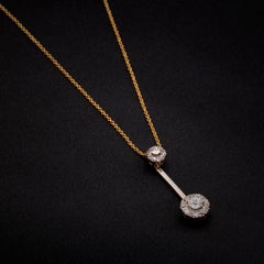 Antique Edwardian 15K Gold 0.65ctw Old Cut Diamond Cluster Drop Necklace