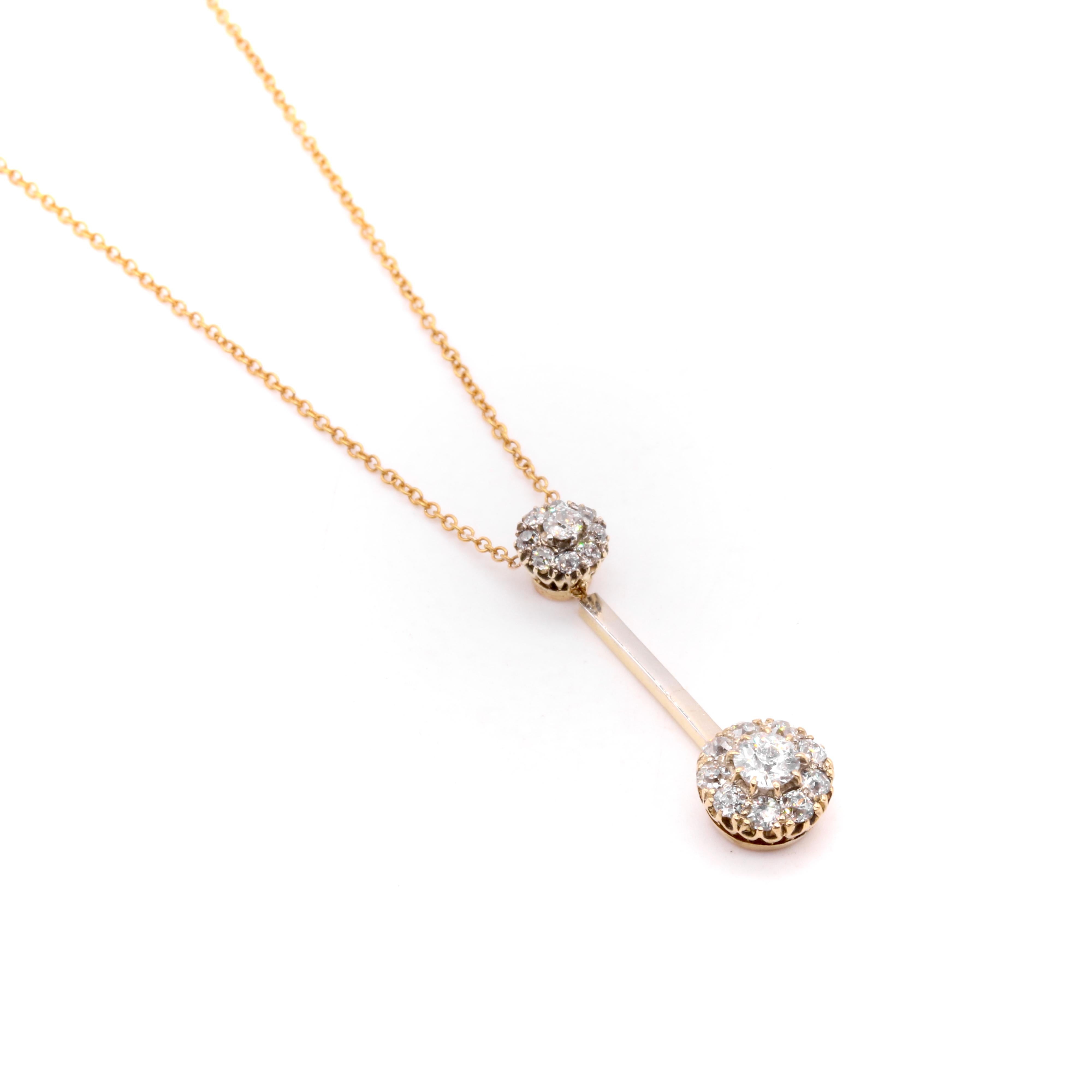 Édouardien Collier goutte édouardien ancien en or 15 carats avec diamants taille ancienne de 0,65 carat en vente