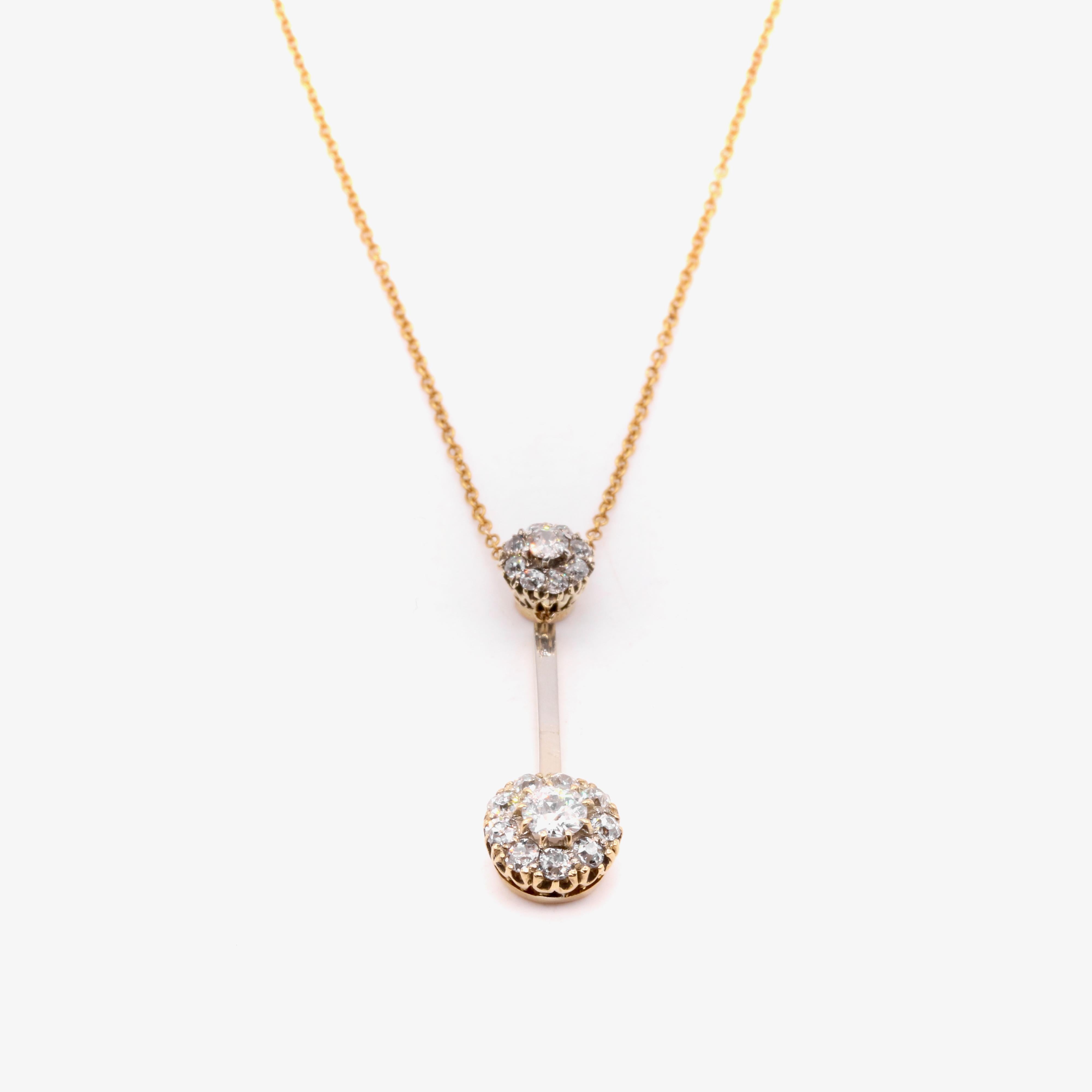 Taille vieille Europe Collier goutte édouardien ancien en or 15 carats avec diamants taille ancienne de 0,65 carat en vente