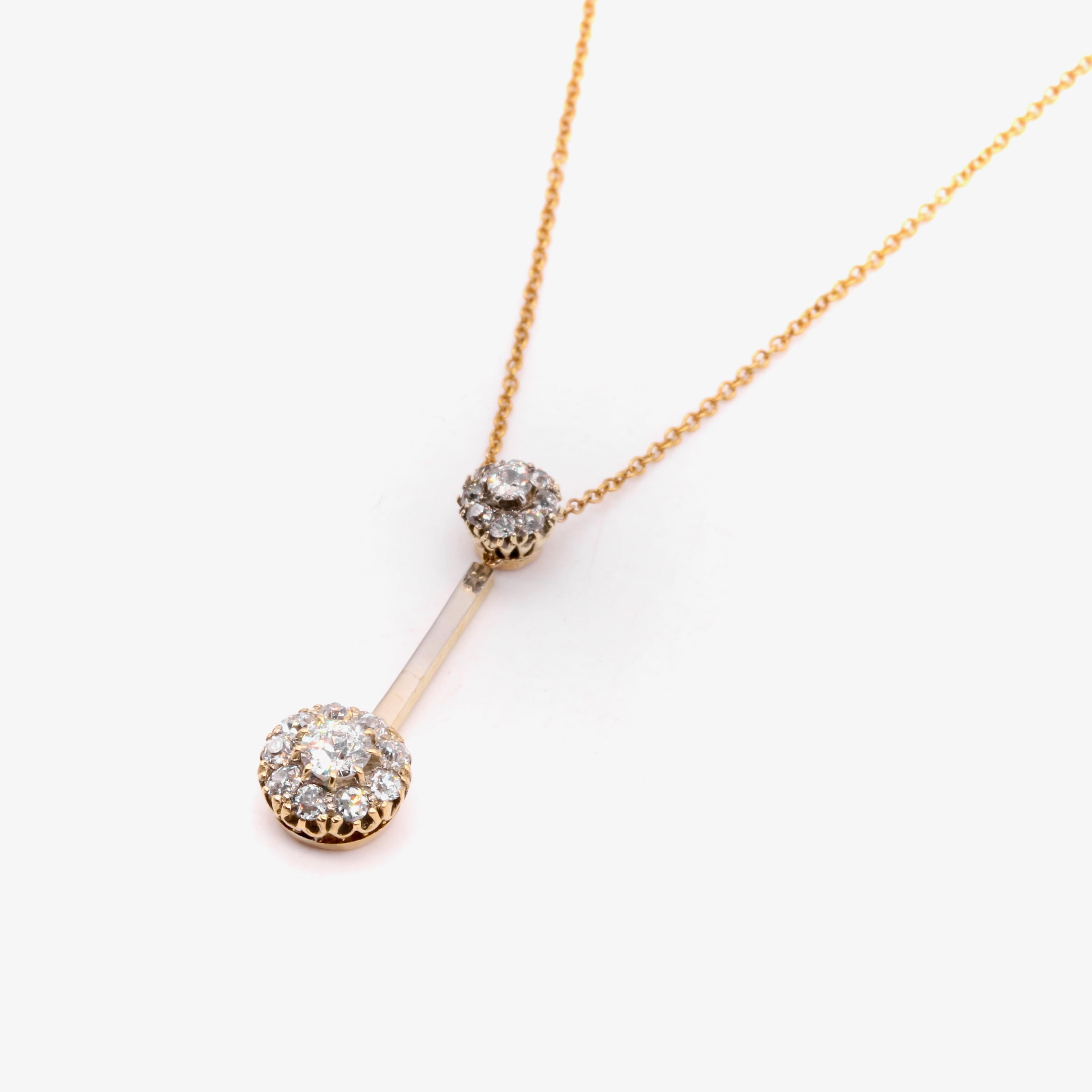 Collier goutte édouardien ancien en or 15 carats avec diamants taille ancienne de 0,65 carat Bon état - En vente à Staines-Upon-Thames, GB