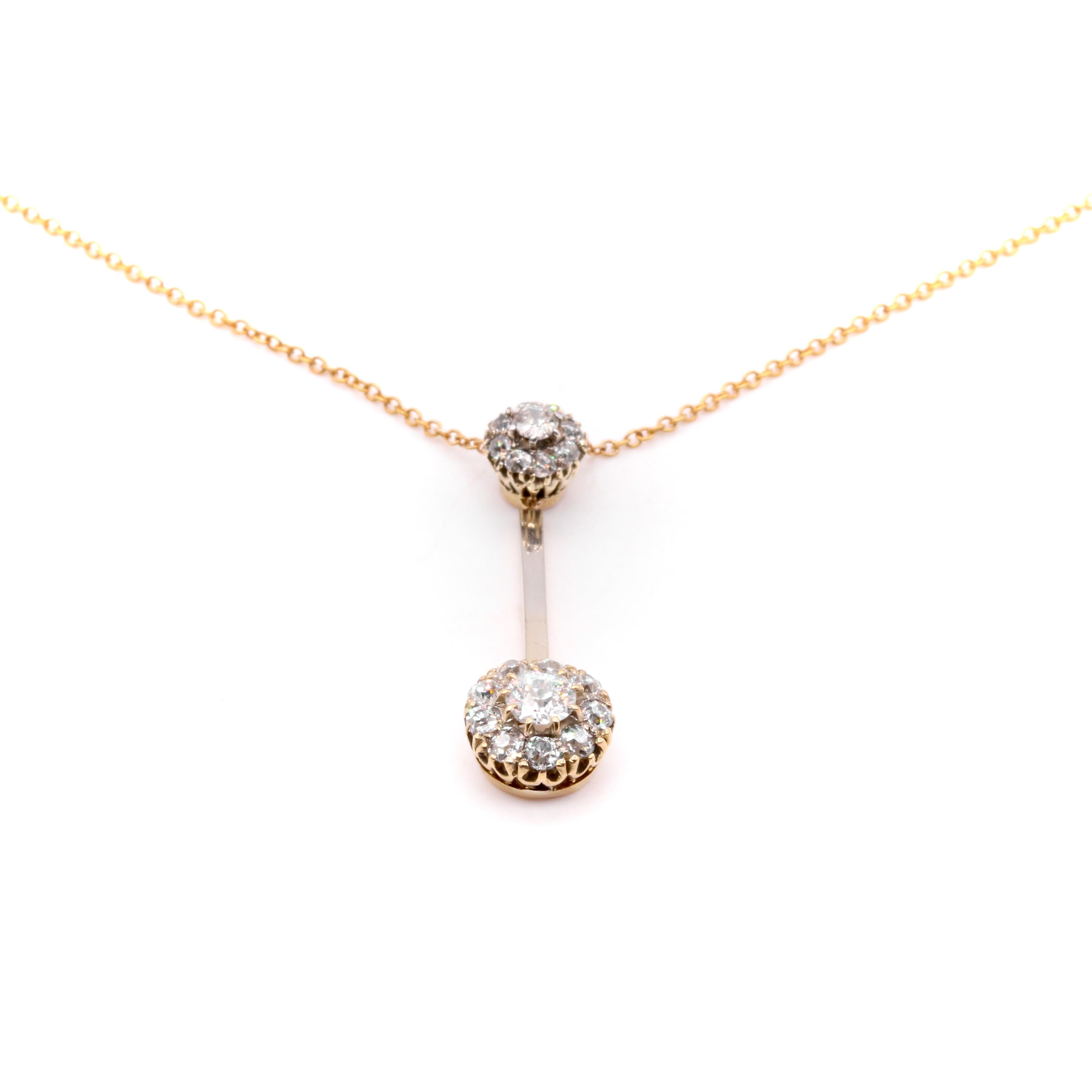 Collier goutte édouardien ancien en or 15 carats avec diamants taille ancienne de 0,65 carat Unisexe en vente