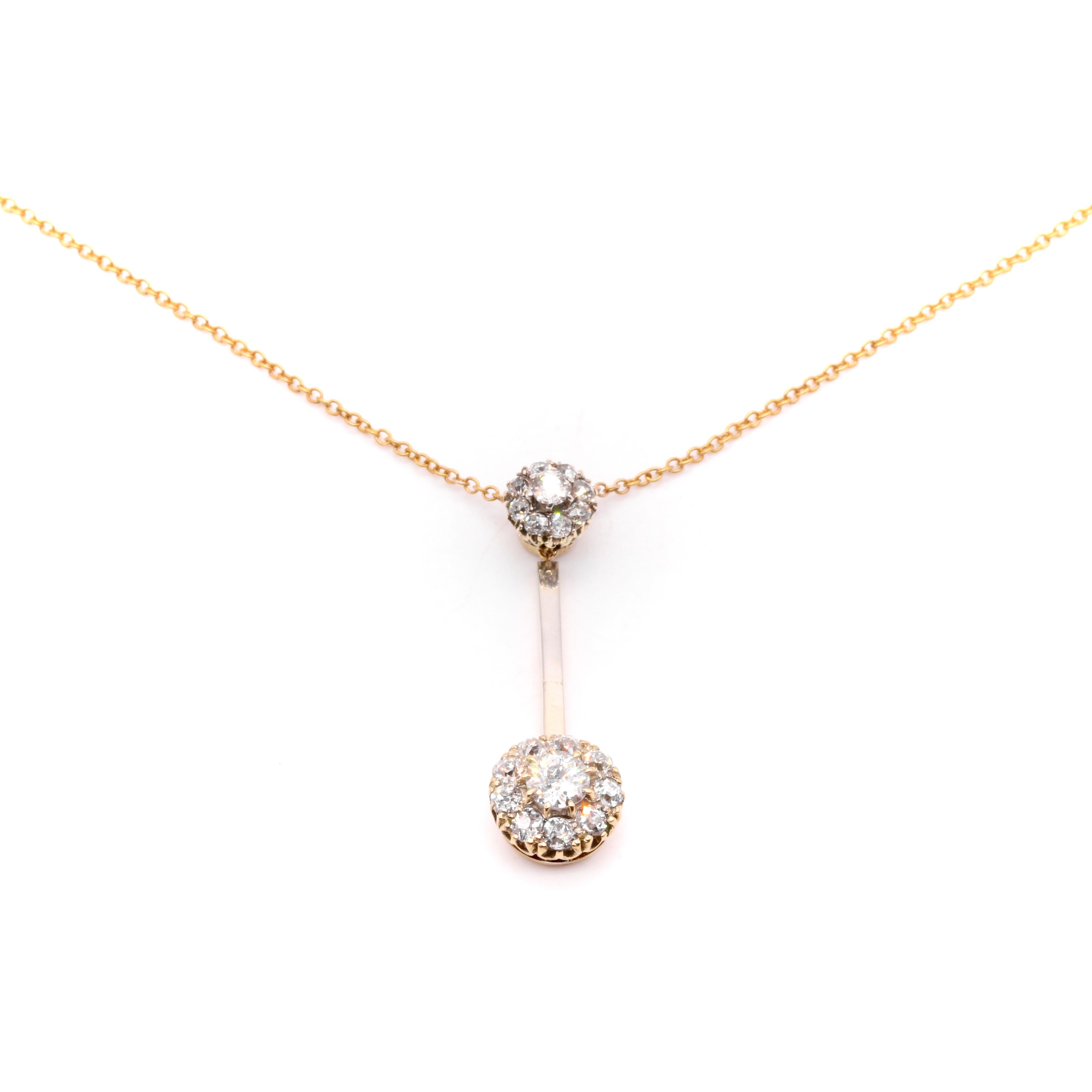 Collier goutte édouardien ancien en or 15 carats avec diamants taille ancienne de 0,65 carat en vente 1