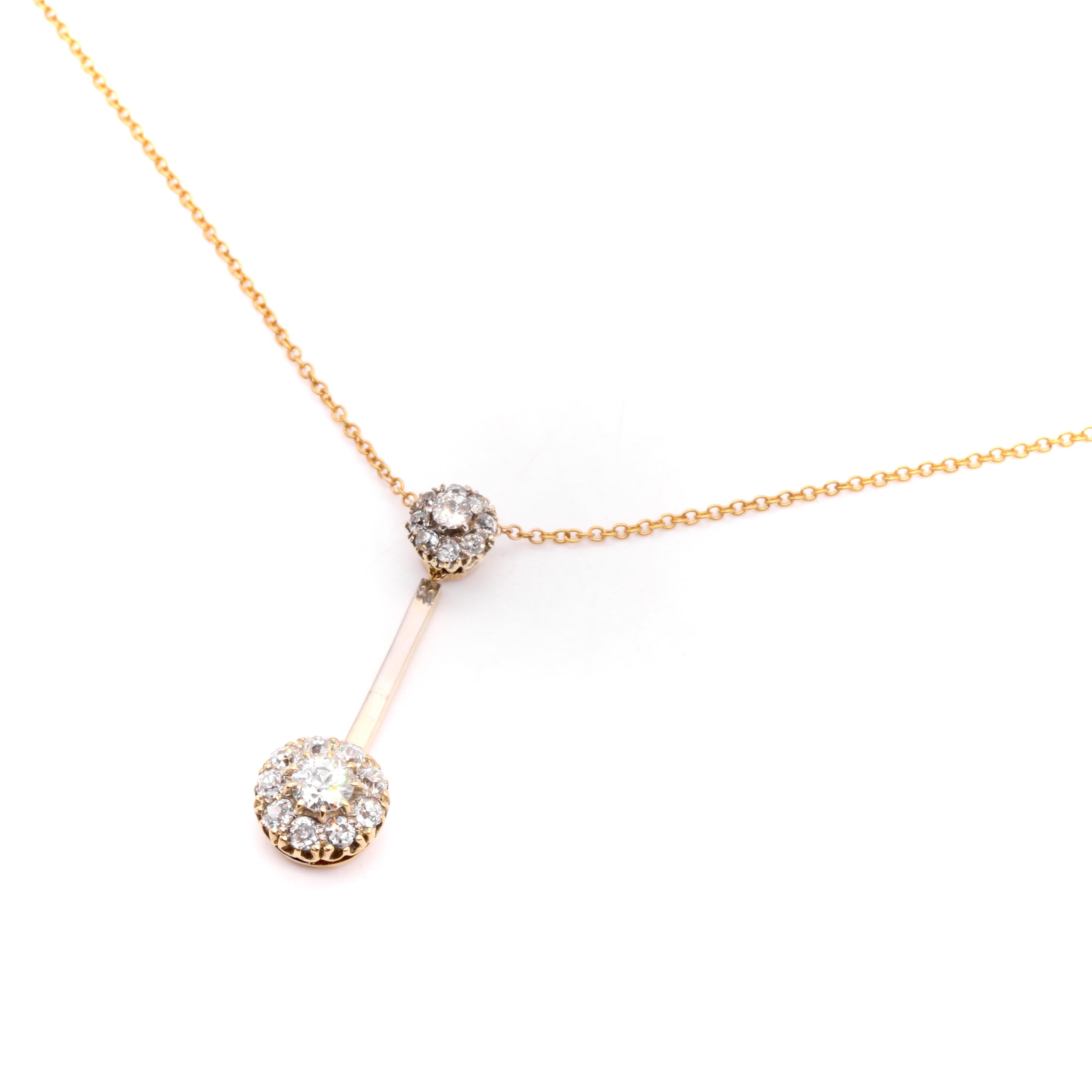 Collier goutte édouardien ancien en or 15 carats avec diamants taille ancienne de 0,65 carat en vente 2