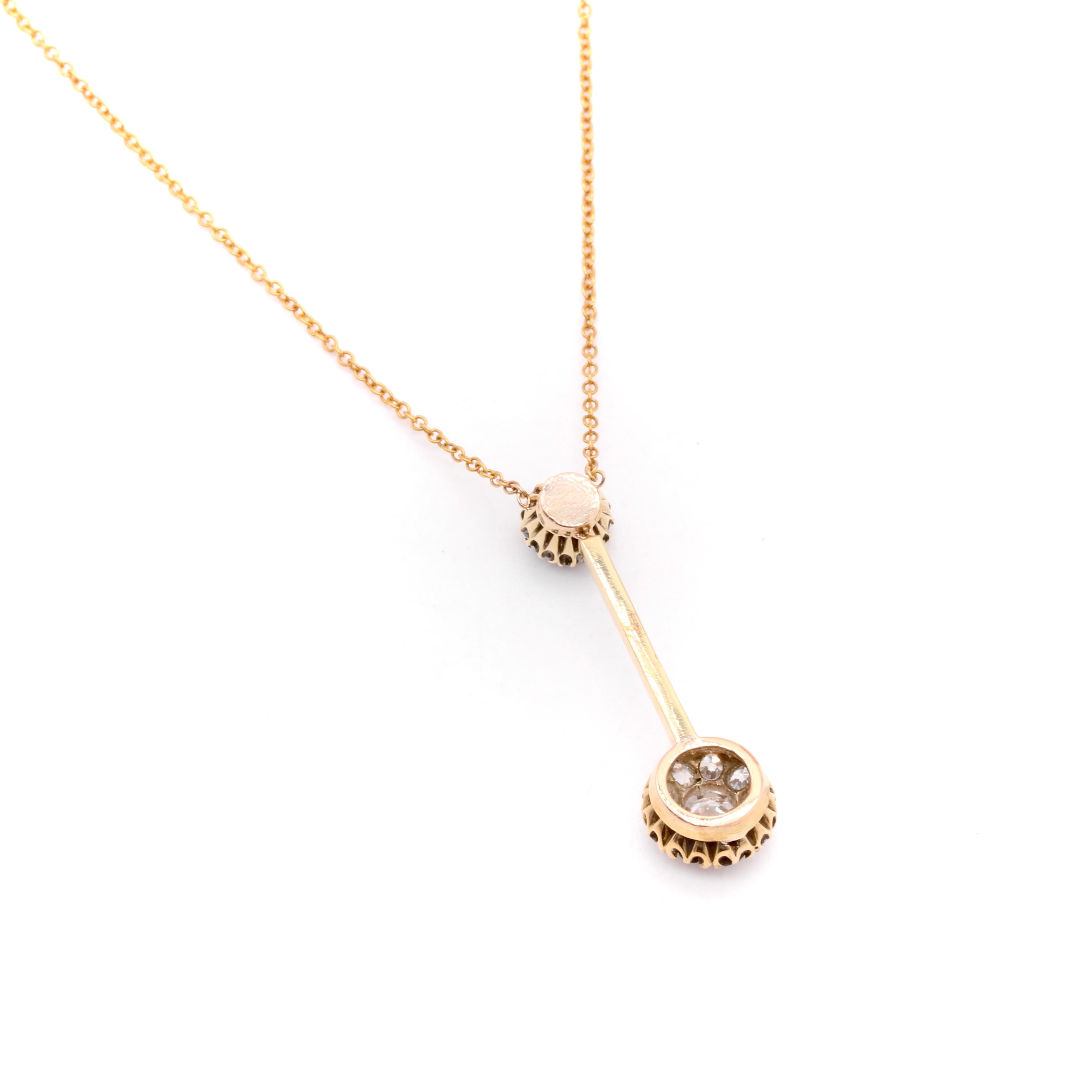 Collier goutte édouardien ancien en or 15 carats avec diamants taille ancienne de 0,65 carat en vente 3
