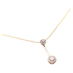 Antique Edwardian 15K Gold 0.65ctw Old Cut Diamond Cluster Drop Necklace