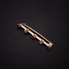 Antique Edwardian 15K Gold & Platinum 0.57tgw Ruby and Old Cut Diamond Brooch