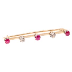 Antique Edwardian 15K Gold & Platinum 0.57tgw Ruby and Old Cut Diamond Brooch