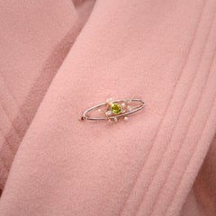 Antique Edwardian 15K Gold & Platinum Peridot, Diamond and Pearl Brooch, in Case