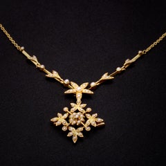 Antique Edwardian 15K Gold Seed Pearl Floral Necklace with Pendant & Brooch