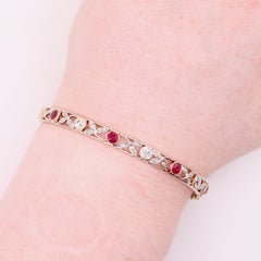 Antike Edwardian 15K Gelbgold und Platin 2.3tgw Rubin und Diamant Armreif