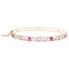 Antique Edwardian 15K Yellow Gold and Platinum 2.3tgw Ruby and Diamond Bangle