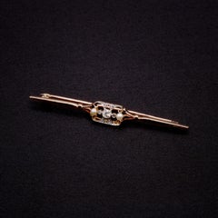 Antique Edwardian 15K Yellow Gold and Platinum Diamond and Pearl Brooch