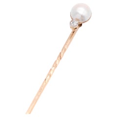 Antike Edwardianische Anstecknadel aus 15 Karat Gelbgold und Platin mit Diamanten und Perlen