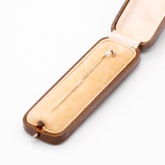 Antique Edwardian 15K Yellow Gold and Platinum Pearl and Diamond Stick Pin