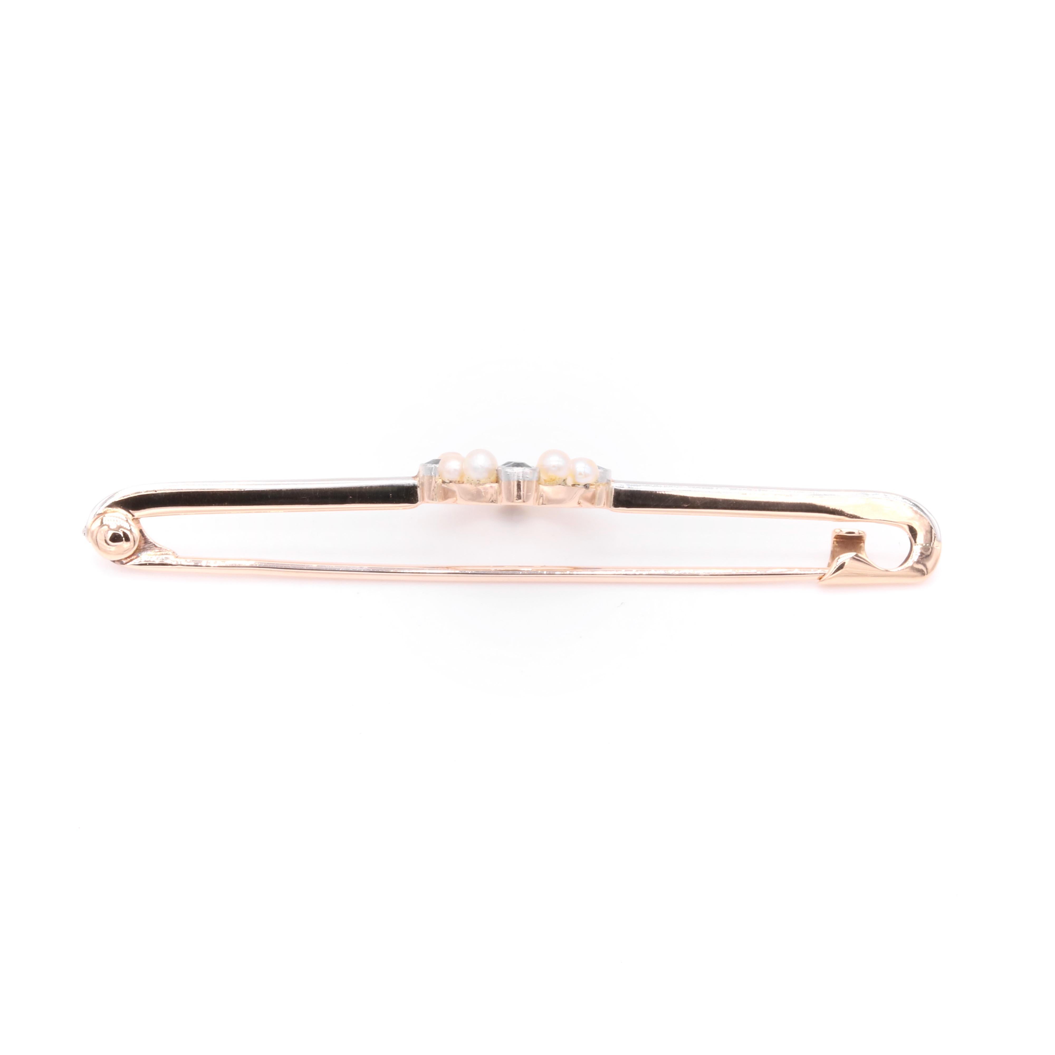 Antique Edwardian 15K Yellow Gold and Platinum Sapphire and Pearl Circlet Brooch For Sale 1