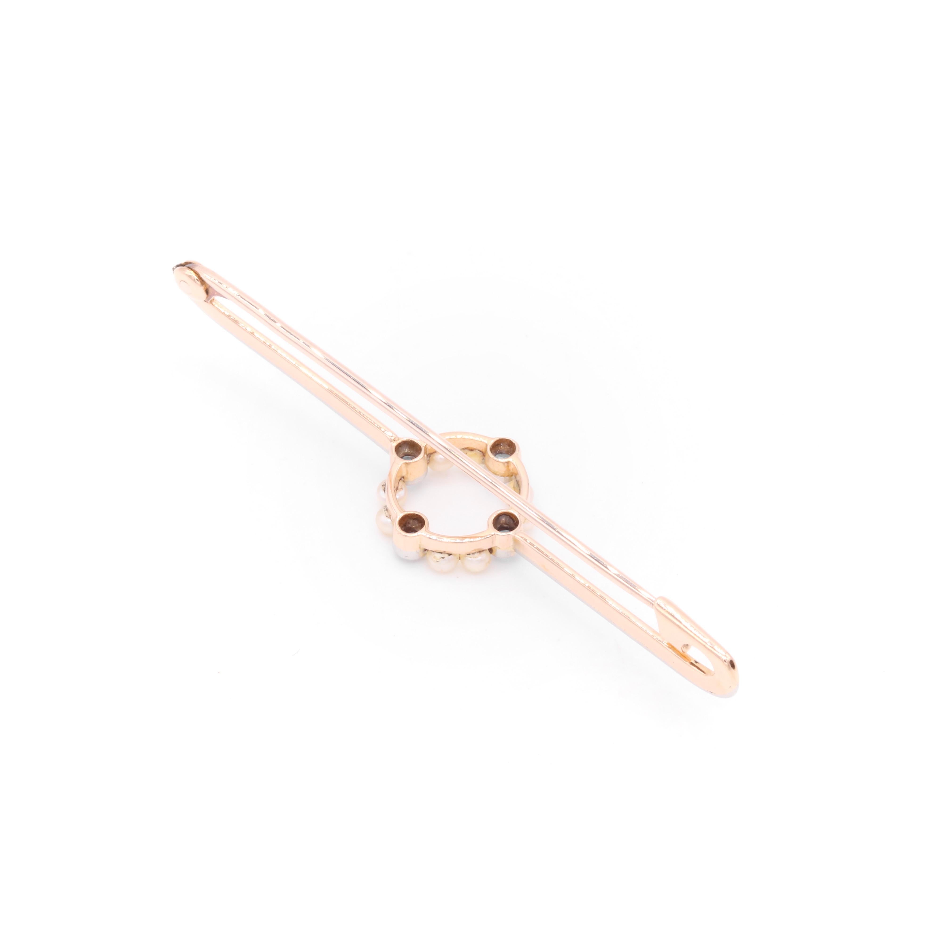 Antique Edwardian 15K Yellow Gold and Platinum Sapphire and Pearl Circlet Brooch For Sale 2