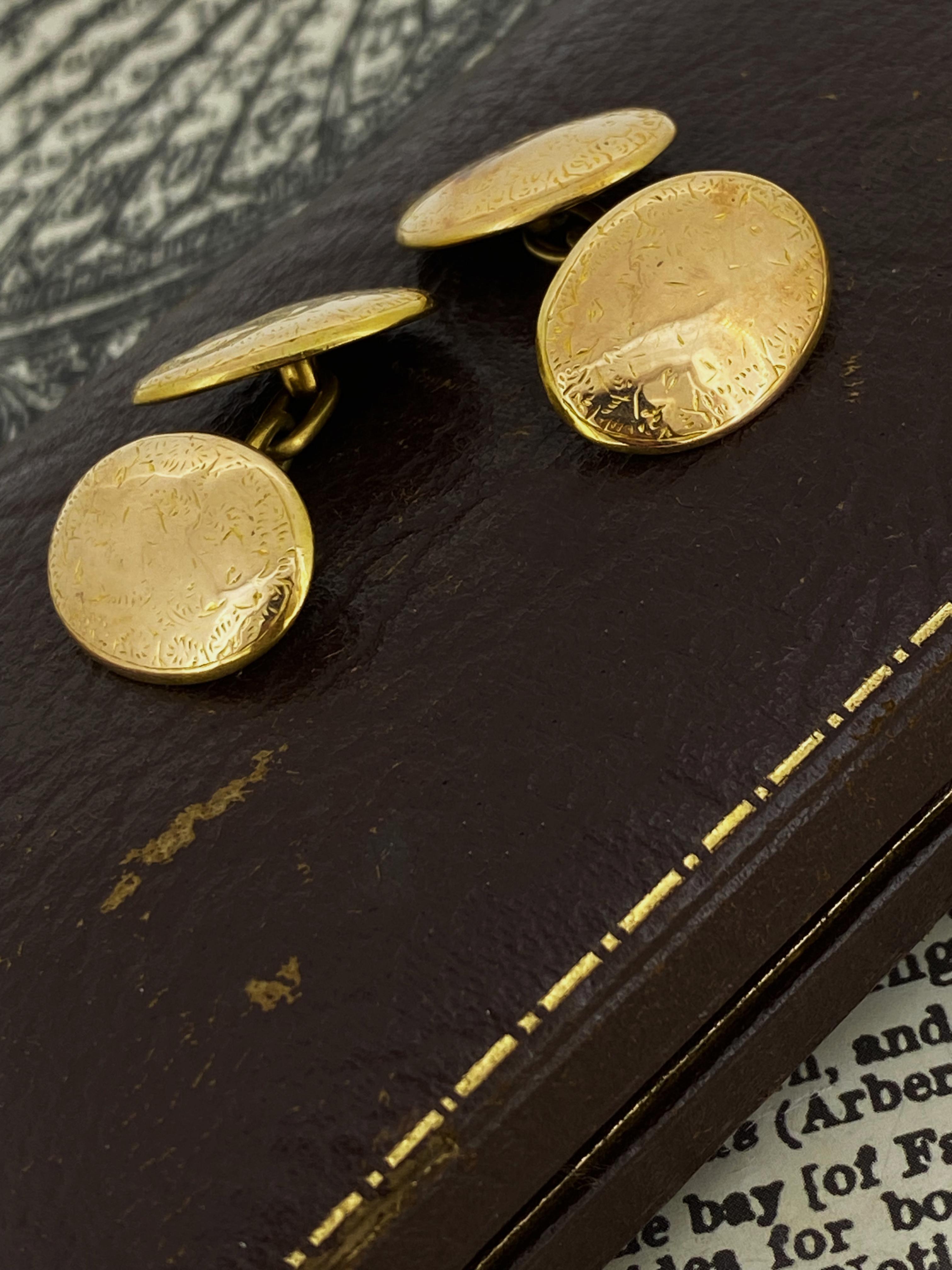 Men's Antique Edwardian 15K Yellow Gold Cufflinks, English Hallmarks: Chester, c1905 For Sale
