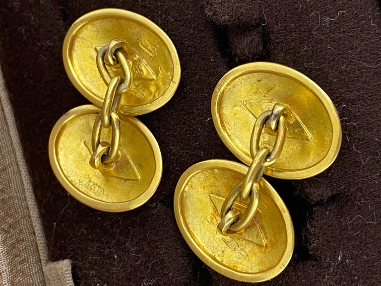 Boutons De Manchette Édouardiens Art Déco – Or 15 Carats, Gravés, Australie, Vintage