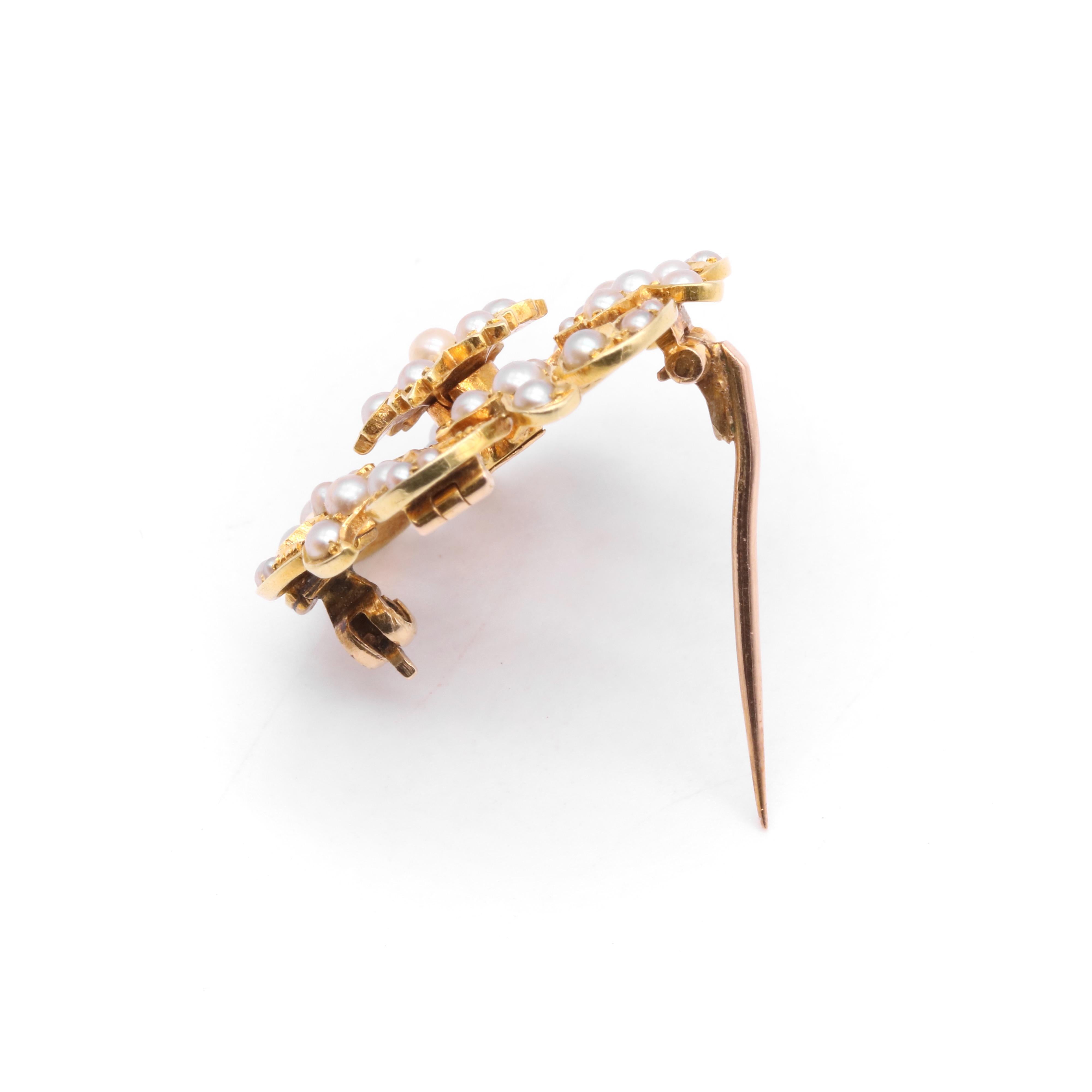 Antique Edwardian 15K Yellow Gold Pearl Floral Brooch and Pendant 3