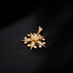 Antique Edwardian 15K Yellow Gold Pearl Floral Star Pendant