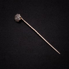 Antique Edwardian 15K Yellow Gold & Platinum Old Cut Diamond Daisy Stick Pin